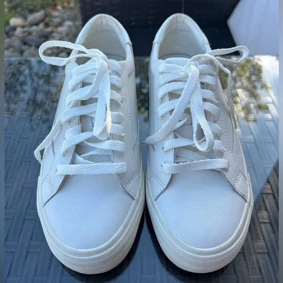 Madewell Sidewalk Sneakers Pale Parchment Cream Leather Minimalist Modern ND989 - Picture 5 of 10